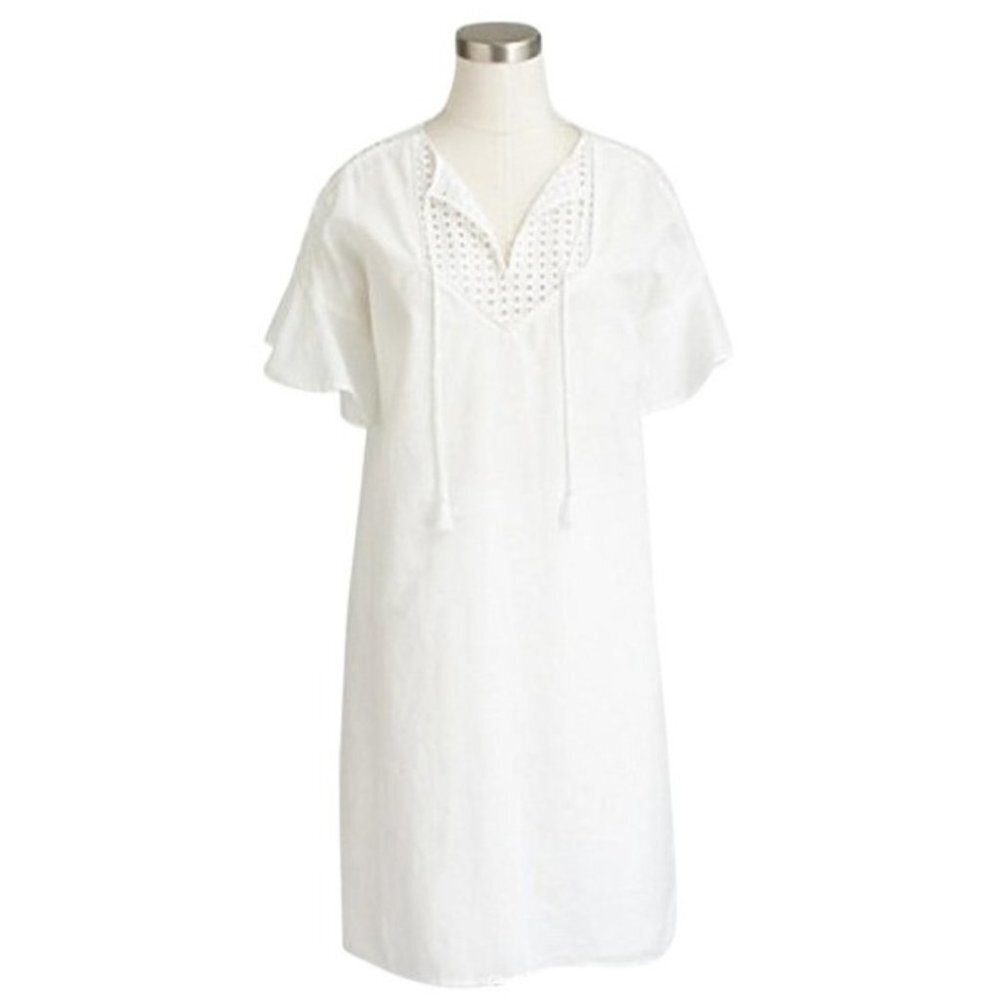J. Crew Women's White Eyelet Flutter-Sleeve Beach Tunic - XS
